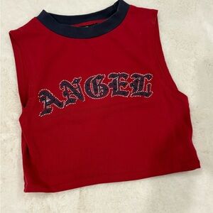 Jaded London Red Sleeveless 'ANGEL' Crop Tank with Navy Trim